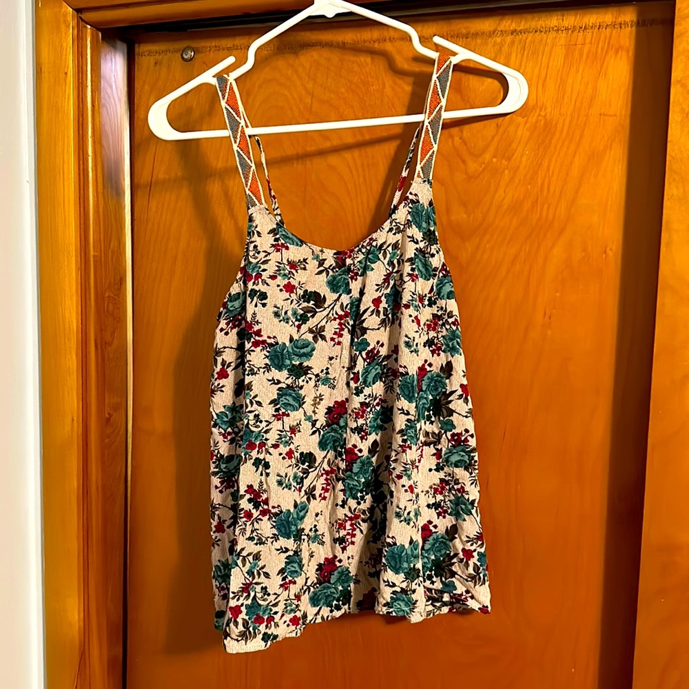 women’s tank top with fun back and floral designs